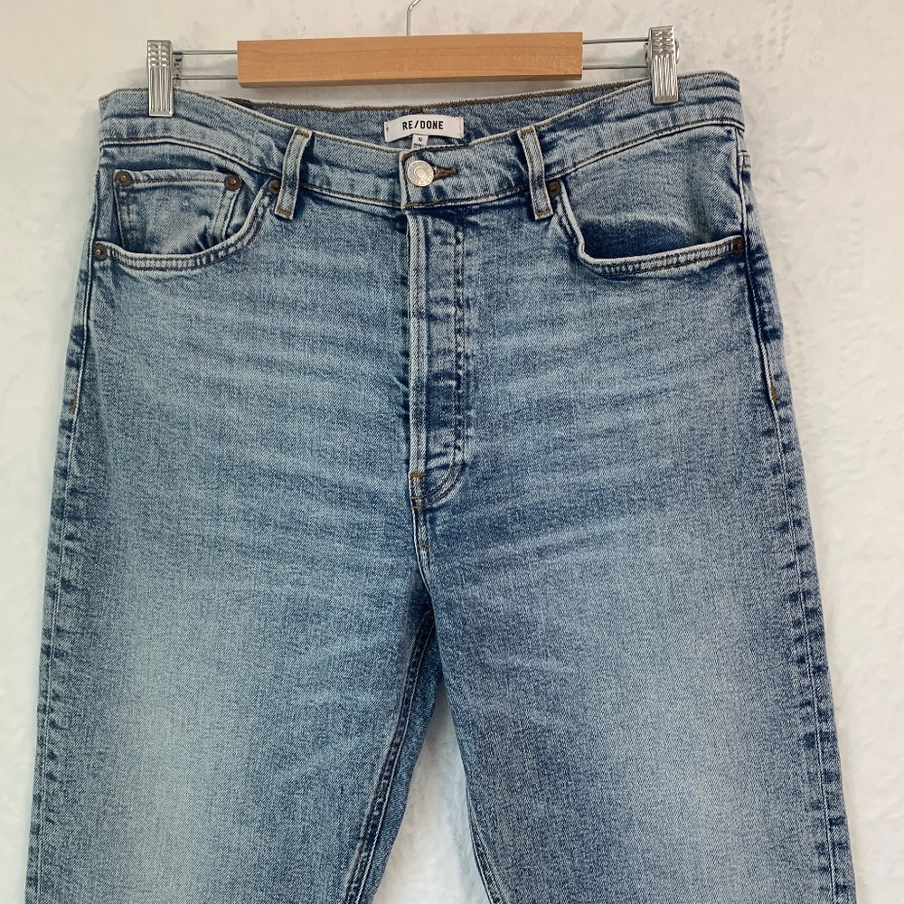 RE/DONE 70's High Rise Skinny Boot Released Hem Jeans in Opal Indigo Sz 32 - Picture 4 of 15